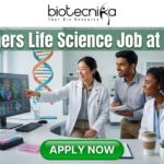 Latest Life Science Job at Lupin | Freshers Welcome to Apply Latest Life Science Job at Lupin Freshers Welcome to Apply. A professional 1280x720 featured image for a "Freshers Life Science Job at Lupin." The Biotecnika logo is placed at the top center. The main heading reads "Freshers Life Science Job at Lupin" in a bold, clean font. The background features a realistic, high-tech laboratory where three enthusiastic young scientists—two women and one man—are collaborating and smiling. One scientist is pointing toward a large monitor displaying detailed 3D protein structures and genomic data. The lab environment is bright and modern, filled with scientific equipment like microscopes and pipettes. At the bottom, a prominent green "APPLY NOW" button encourages viewers to take action.