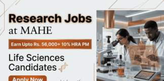 MAHE is Recruiting Life Sciences Candidates | Earn Upto Rs. 56,000+ 10% HRA PM | Apply Now for Research Jobs Apply for Research Jobs under MAHE Career. Life Sciences Jobs for Scientist, Lab Technician & Assistant roles in Govt Research Projects.