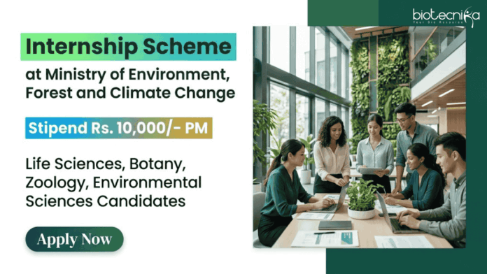 MOEF CC Apply MOEF&CC Internship Scheme 2026 for Life Sciences students. Gain Govt Environmental Research Exposure with ₹10,000 stipend in India.