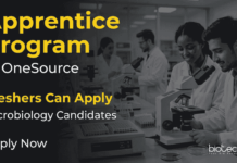 Microbiology Apprentice Program at OneSource | BSc/ MSc Freshers Can Apply Apply for OneSource Apprentice Program for Freshers: Microbiology Jobs in Bengaluru for 2024 & 2025 Graduates. Start your Career Now.