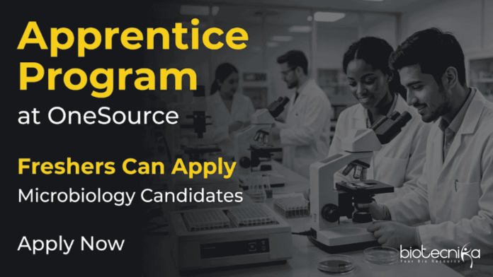 Apply for OneSource Apprentice Program for Freshers: Microbiology Jobs in Bengaluru for 2024 & 2025 Graduates. Start your Career Now.