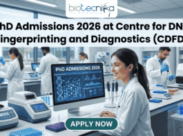 PhD Admissions 2026 at Centre for DNA Fingerprinting and Diagnostics (CDFD).