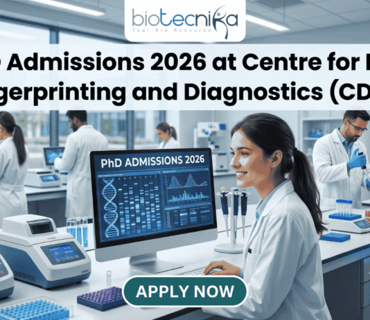 PhD Admissions 2026 at Centre for DNA Fingerprinting and Diagnostics (CDFD).