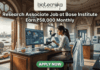 Research Associate Job at Bose Institute – Earn ₹58,000 Monthly in Top Life Science Project! A professional featured image for a job posting titled "Research Associate Job at Bose Institute" with a tagline "Earn ₹58,000 Monthly." The image depicts a female scientist in a white lab coat and glasses working with a microscope and a computer monitor displaying complex molecular structures. The setting is a majestic, classical laboratory with high arched windows and ornate architecture. Visible through the window is a scenic view of Kolkata, featuring a signature yellow taxi and a river with traditional boats. The Biotecnika logo is positioned at the top, and a prominent green "APPLY NOW" button is located at the bottom center.