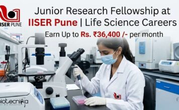 IISER Pune Life Science Careers 2026 | Apply for Project Technical Support Role | Earn Up to Rs. ₹36,400 /- per month Junior Research Fellowship at IISER Pune | Life Science Careers