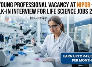 Young Professional Vacancy at NIPGR – Walk-In Interview for Life Science Jobs 2026 | Earn Upto ₹42,000/- Per Month Young Professional Vacancy at NIPGR | Life Science Role | Walk-in