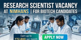 Research Scientist Vacancy at NIMHANS | Biotech Grads Apply