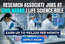 Research Associate Jobs at Shiv Nadar | Life Science Role | Apply
