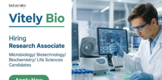 Research Associate Jobs at Vitely Bio | Life Sciences Candidates Apply Now Vitely Bio Hiring Research Associates in Ahmedabad: Apply Now for Life Sciences Jobs in CRO with Microbiology & Bioanalytical Lab Experience.