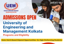 MS & Btech Admissions Open at UEM Kolkata 2026 in Biotech, Microbiology, Bioinformatics & Molecular Biology – Limited Seats MSc Admissions at UEM Kolkata