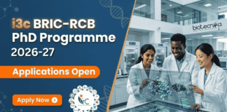 RCB Recruitment: i3c BRIC-RCB PhD Programme in Biosciences. Life Sciences Research Opportunity with Fellowship & Interdisciplinary Training.