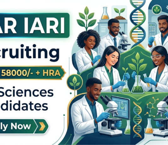 Life Sciences Research Jobs at ICAR IARI | Earn Upto Rs. 58000/- + HRA PM| Attend the Walk-In Interview Apply for ICAR IARI Recruitment 2026. Explore Research Jobs in Life Sciences Research with RA and SRF positions in New Delhi.