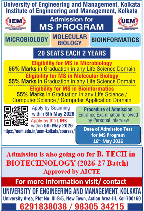 MSc Admissions at UEM Kolkata | Life Science Graduates | Apply Now
