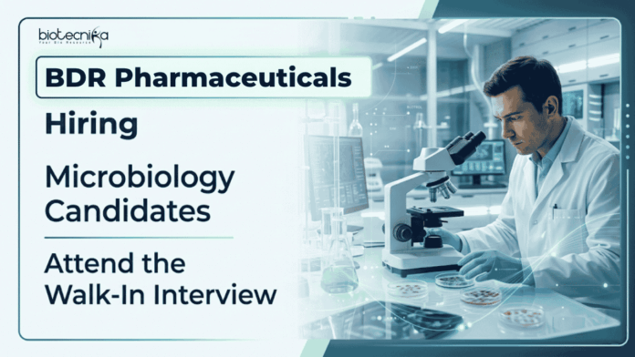 BDR BDR Pharmaceuticals announced Apprentice Jobs for Microbiology freshers and professionals through walk-in drive in Gujarat.