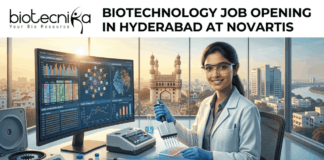 Biotechnology Job Opening in Hyderabad at Novartis | Apply Now Biotechnology Job Opening in Hyderabad at Novartis Apply Now. the Biotecnika logo at the top and the "APPLY NOW" button at the bottom. The image features a scientist working with advanced genomic data visualizations, with the iconic Charminar in the background to provide a local and relatable touch to Hyderabad, all while maintaining a modern and engaging look.