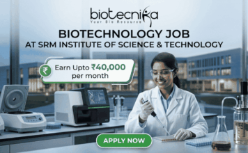 Biotechnology Job at SRM Institute of Science & Technology | Earn Upto ₹40,000 per month Biotechnology Job at SRM Institute of Science & Technology. Apply for a Biotechnology Job at SRM Institute. Scientific Officer Job opportunity for life science graduates in biotechnology.