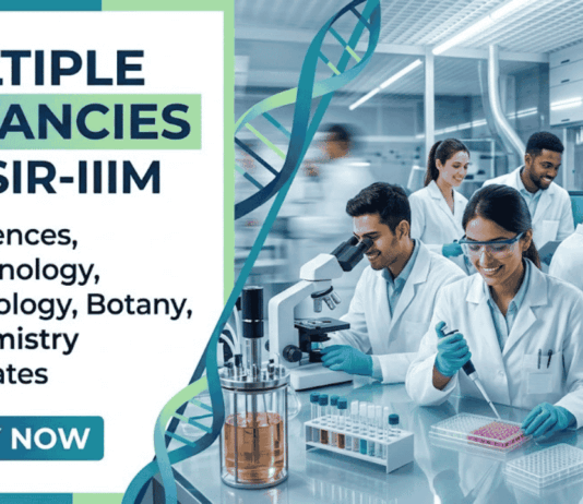 Life Sciences Govt Research Job Vacancies for Multiple Posts at CSIR-IIIM | Apply Now Life Sciences Career: CSIR-IIIM Recruitment Announced Research Jobs for Life Sciences, Biotech & Botany. Apply Online Before May 20.