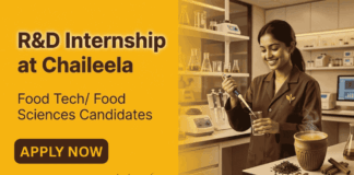 Apply for Chaileela Food Tech Internship offering R&D Jobs and Food Innovation Experience for Food Technology Students.