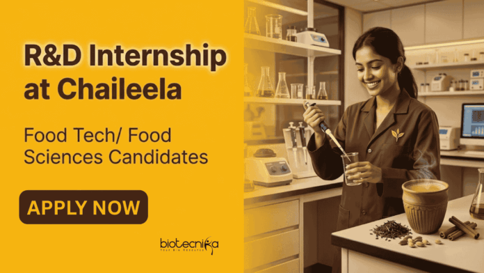 Chaileela Apply for Chaileela Food Tech Internship offering R&D Jobs and Food Innovation Experience for Food Technology Students.