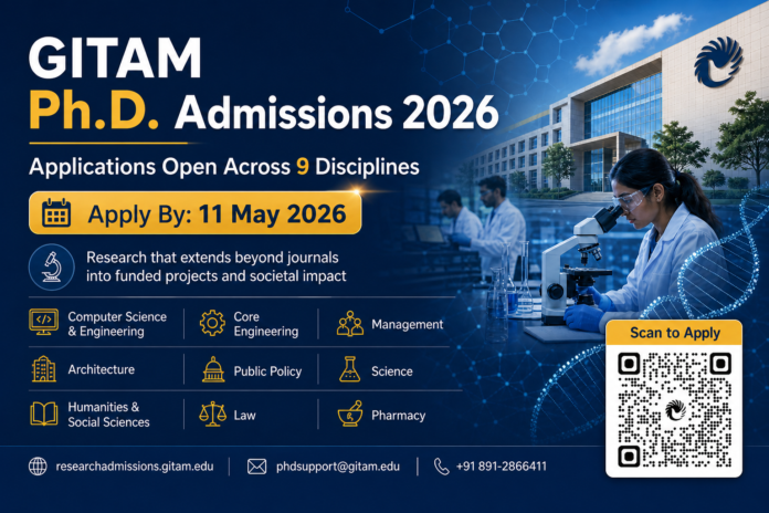 Apply for GITAM PhD Admissions 2026. Explore Research Programs, Eligibility, Disciplines, and Start your Research Career Today! Apply for GITAM PhD Admissions 2026. Explore Research Programs, Eligibility, Disciplines, and Start your Research Career Today!
