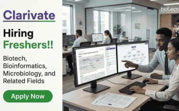 Life Sciences Freshers Jobs at Clarivate | Apply Now for Content Analyst Role Clarivate Career: Hiring Life Sciences Freshers for Content Analyst Jobs in Chennai. MSc Biotechnology and Bioinformatics Candidates Apply.