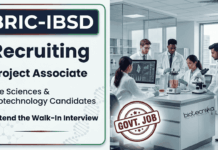 IBSD Govt Life Sciences Job 2026 – M.Sc Biotechnology & Life Sciences Eligible, Walk-In Interview BRIC-IBSD Recruitment 2026 Announced for Project Associate Posts. Apply for Govt Life Sciences Research Jobs with ₹31,000+ Fellowship.