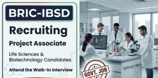 BRIC-IBSD Recruitment 2026 Announced for Project Associate Posts. Apply for Govt Life Sciences Research Jobs with ₹31,000+ Fellowship.