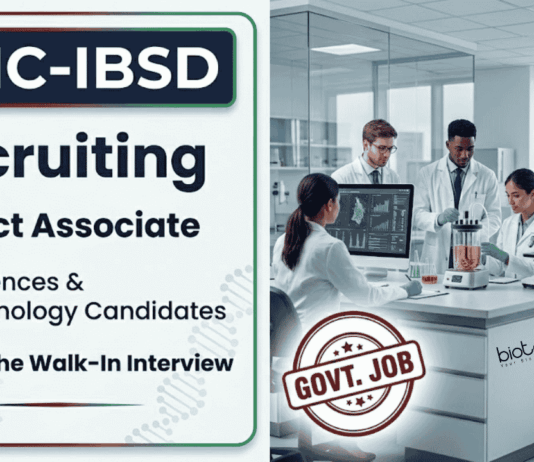 BRIC-IBSD Recruitment 2026 Announced for Project Associate Posts. Apply for Govt Life Sciences Research Jobs with ₹31,000+ Fellowship.
