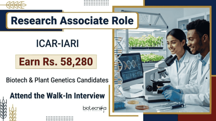 ICAR (1) Apply for ICAR-IARI Recruitment: Research Associate Jobs in Biotechnology, Plant Breeding, and Genetics Research. Earn Rs. 58,280/- PM.