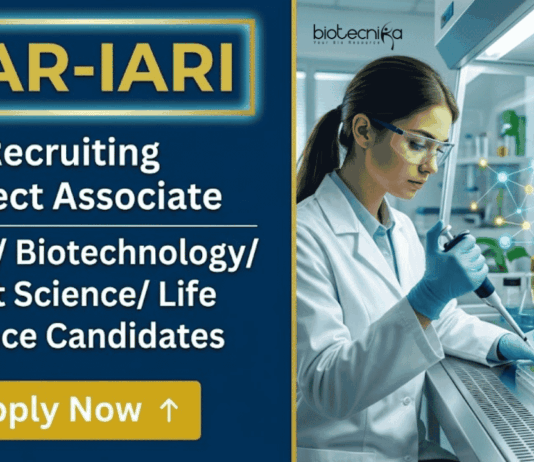 ICAR IARI Recruitment Announced for Project Associate Jobs in Life Sciences Research. Apply Online Before 30 May 2026.
