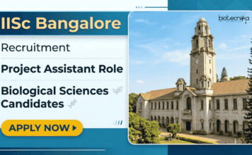 IISc Bangalore Project Assistant Recruitment 2026 – MSc Life Sciences Candidates Apply Apply for IISc Bangalore Project Assistant Recruitment 2026 and build a Life Sciences Career in RNA Biology and CryoEM Research.