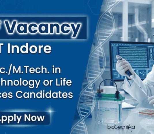 SRF Vacancy at IIT Indore – M.Sc /M.Tech Life Sciences Candidates Apply Now Apply for IIT Indore Recruitment - SRF Vacancy and build your Career in Life Sciences with ₹42,000 fellowship support.