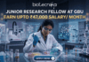 Exciting Junior Research Fellow at GBU | Earn Upto ₹47,000 Salary/ Month Junior Research Fellow at GBU Earn Upto ₹47,000 Salary Month. A job advertisement featuring a female researcher in a modern drug research lab, using a multi-channel pipette, surrounded by transparent screens displaying 3D molecular structures. Prominent text at the top reads: "JUNIOR RESEARCH FELLOW AT GBU", followed by a central banner stating: "EARN UPTO ₹47,000 SALARY/ MONTH". The biotecnika logo is at the very top, and a blue button at the bottom says: "APPLY NOW".