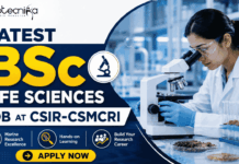 Latest BSc Life Sciences Job at CSIR-CSMCRI | Apply Online Here!! Latest BSc Life Sciences Job at CSIR-CSMCRI Apply Online Here!! Featured banner for “Latest BSc Life Sciences Job at CSIR-CSMCRI” featuring the Biotecnika logo at the top, a life sciences researcher using a microscope in a modern laboratory, marine science and research-themed graphics, career-focused highlights, and a bold “Apply Now” button at the bottom.