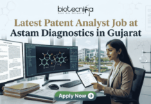 Latest Patent Analyst Job at Astam Diagnostics in Gujarat | Apply Now Latest Patent Analyst Job at Astam Diagnostics in Gujarat Apply Now. Biotecnika Patent Analyst job at Astam Diagnostics. Professional analyzing drug patents on digital screens. Apply Now button.