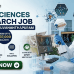 Life Sciences Research Job at IISER Thiruvananthapuram | Earn Upto ₹37,000 Salary! Life Sciences Research Job at IISER Thiruvananthapuram Earn Upto ₹37,000 Salary! A professional recruitment banner for a "Life Sciences Research Job @ IISER Thiruvananthapuram" featuring the Biotecnika logo. The image shows a female scientist in a lab coat and blue gloves using a pipette on a well plate, surrounded by high-tech laboratory equipment and computer monitors displaying molecular drug structures. A prominent callout reads "Earn Upto ₹37,000 Salary!" alongside icons for drug discovery, cutting-edge research, and expert mentorship. A green "Apply Now" button is positioned at the bottom left.