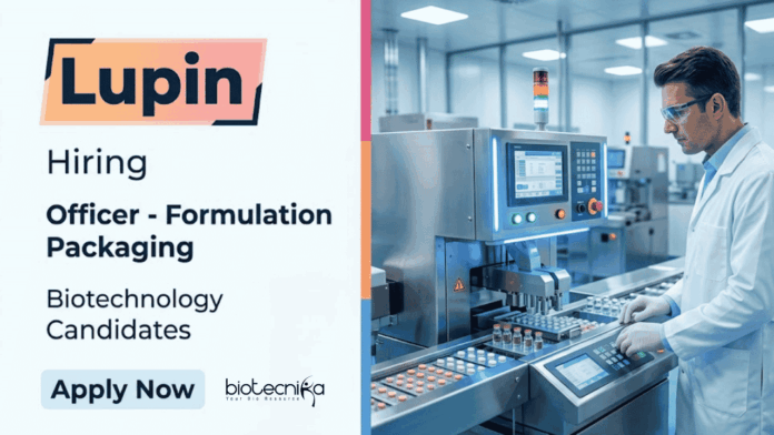 Lupin (2) Lupin Career: Hiring Biotechnology Candidates for Officer Formulation Packaging Jobs in Pune. Apply Online Now.
