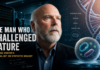 J. Craig Venter’s Radical Bet on Synthetic Biology . A cinematic editorial-style image of scientist J. Craig Venter in a modern laboratory, gazing thoughtfully ahead, with glowing DNA strands, genetic data screens, and a synthetic cell illustration surrounding him—symbolizing innovation in synthetic biology and the quest to create life from scratch.