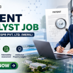 Patent Analyst Job at Microcrispr Pvt. Ltd. (Meril) in Gujarat Apply. Featured banner for “Patent Analyst Job at Microcrispr Pvt. Ltd. (Meril) in Gujarat” featuring the Biotecnika logo at the top, a professional patent analyst working on a laptop in a modern office setting, patent document and intellectual property-themed graphics, biotechnology research visuals, and a bold “Apply Now” button at the bottom.