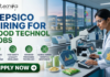 PepsiCo Hiring for Food Technology Jobs 2026 | BSc & BTech Candidates Must Check! PepsiCo Hiring for Food Technology Jobs 2026 BSc & BTech Candidates Must Check! A recruitment banner for biotecnika announcing: 'PEPSICO HIRING FOR FOOD TECHNOLOGY JOBS'. The image features a female scientist in a modern laboratory looking into a microscope, surrounded by snacks like chips and can samples. Floating digital windows show product analysis data including 'TEXTURE PROFILE', 'FLAVOR COLOR', and 'MICRO-STRUCTURE' for snacks. Four circular green icons with descriptive text are listed below the headline: 'INNOVATIVE SNACK & BEVERAGE R&D', 'FOOD SAFETY & QUALITY EXCELLENCE', 'ADVANCED PROCESSING TECHNOLOGY', and 'GLOBAL CAREER GROWTH & MENTORSHIP'. At the bottom left, a prominent green button with a right arrow says 'APPLY NOW'.