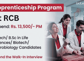 Life Sciences Apprenticeship Program at RCB!! Walk-In for BSc/BTech Candidates RCB Recruitment announced Apprenticeship Programs for Life Science Career Aspirants with Rs.13,500 Stipend PM. Attend the Walk-in Interview.