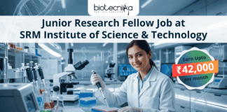 SRM Institute Hiring Junior Research Fellow | 42,000+24% HRA per month Fellowship SRM Institute Hiring Junior Research Fellow 37,000+24% HRA per month Fellowship. Apply for Junior Research Fellow Job at SRM Institute. Excellent Life Science Careers opportunity for life science graduates.