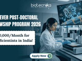 Unilever Post-Doctoral Fellowship Program 2026 ₹90,000Month for PhD Scientists in India!. "A corporate-style promotional banner for the Unilever Post-Doctoral Fellowship Program 2026, highlighting a monthly fellowship of ₹90,000 for PhD scientists in India. The image features a female researcher in a modern laboratory working with advanced drug research equipment and molecular modeling software displayed on a large screen. The Biotecnika logo is at the top center, and a prominent 'Apply Now' button is positioned at the bottom."