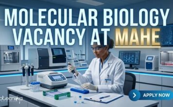 MAHE Molecular Biology Vacancy 2026 | Earn Up to Rs 64,092 per month Molecular Biology Vacancy at MAHE | Candidates Apply Now