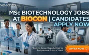 Biocon Hiring Regulatory Affairs | MSc Biotechnology Jobs MSc Biotechnology Jobs at Biocon | Candidates Apply Now