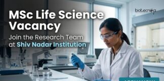 MSc Life Science Vacancy at Shiv Nadar Institution | Apply Now