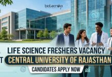 Central University of Rajasthan JRF Vacancy 2026 For Life Science Freshers Life Science Freshers Vacancy at Central University of Rajasthan