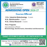 Life Sciences Admissions 2026-27 | Apply Now For Masters & PhD at MITBIO, Pune Life Sciences Admissions For 2026-27 at MIT ADTU School of Bioengineering, Pune. Apply Today For Specialized M.Sc. & Ph.D. Programs.