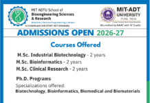 Life Sciences Admissions 2026-27 | Apply Now For Masters & PhD at MITBIO, Pune Life Sciences Admissions For 2026-27 at MIT ADTU School of Bioengineering, Pune. Apply Today For Specialized M.Sc. & Ph.D. Programs.