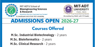 Life Sciences Admissions For 2026-27 at MIT ADTU School of Bioengineering, Pune. Apply Today For Specialized M.Sc. & Ph.D. Programs.